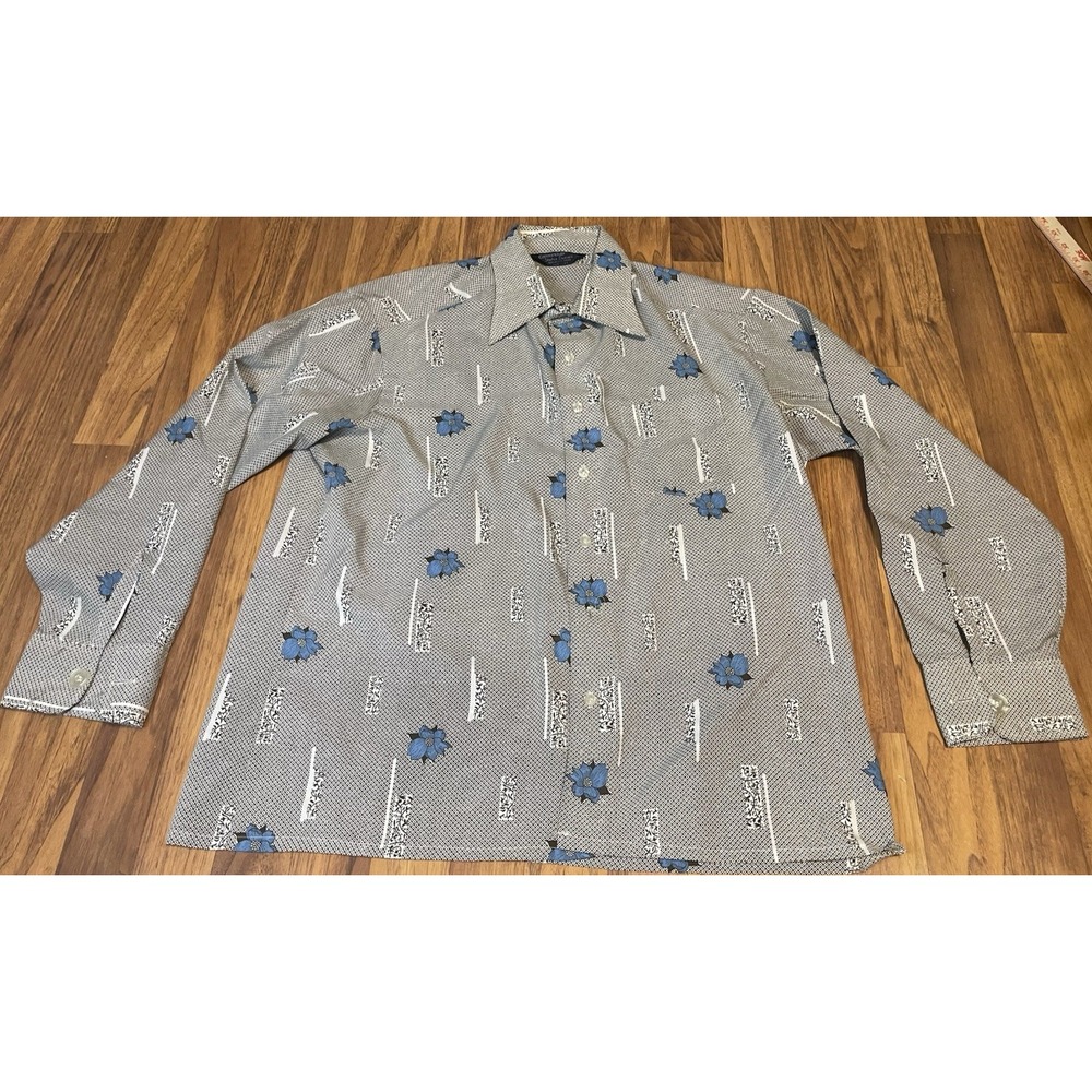 Vintage Career Club Status Shirt Mens Large Gray Floral Long Sleeve Made in USA